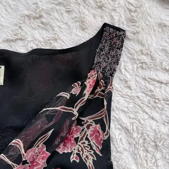 ICE silk beaded floral maxi dress long cowl neck vintage Y2K‎ pink black fairy M - Picture 6 of 17